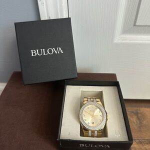 Bulova Gold and Silver Watch with Crystal Accents